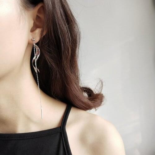 S925 Asymmetric Wave Spiral Line Dangle Jewelry Geometric Drop Earrings for Women Handmade Short Long Chain Tassel Earrings