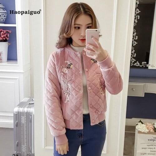 Autumn Winter Women Coats 2018 Fashion Pink Black Full Sleeve Casual Velvet Embroidery Baseball Coat Vintage Club Outwear Coats