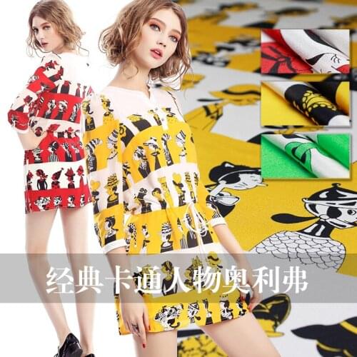 114 cm wide cartoon printed silk fabric 12 mm crepe de chine silk fabric summer shirt dress crepe fabric wholesale silk cloth