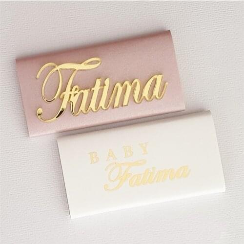 12x Personalized Acrylic Gold Mirror Laser Cut Names Baby Name Tags Place Cards Wedding Table Decor Favor Chocolate Baptism Box