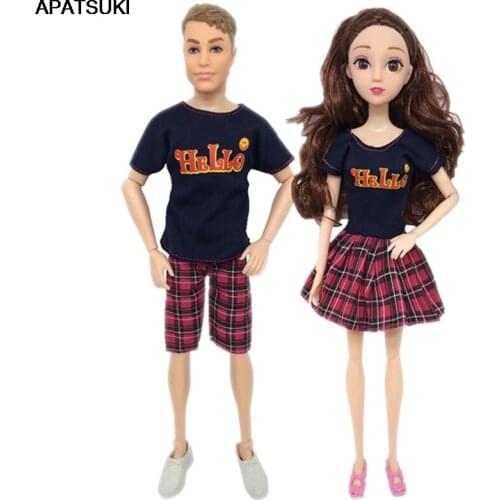 2sets/lot Daily Casual Couple Dress For Barbie Doll Accessories Best Boy Doll Clothes Girl Couple Birthday Gift Toy For Ken Doll