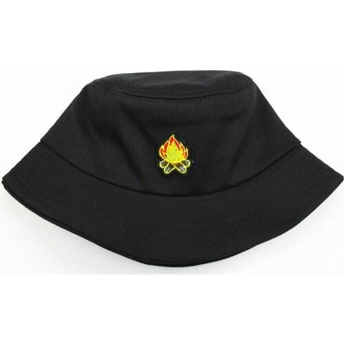 2021 Fire Embroidery Cotton Bucket Hat Fisherman Hat Outdoor Travel Hat Sun Cap Hats for Men and Women 29