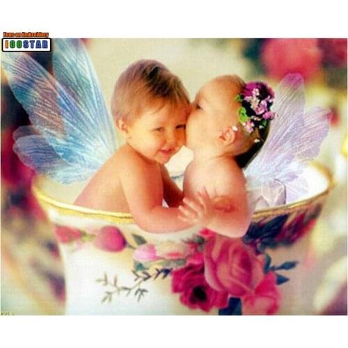 3d Cute baby diamond painting Two cute little angels canvas diamond cross stitchsets crystal needlework diy diamond embroidery