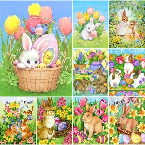 5D Diamond Painting Easter Bunny Full Drill Mosaic Diamond Embroidery Rabbit Cross Stitch Arts Craft for Wall Decor Easter Gift