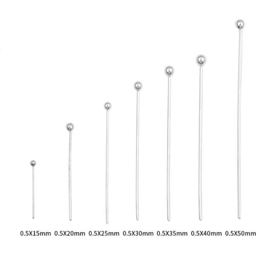 Dia 0.5mm 10pcs/lot 15 20 25 30 40 50 mm 925 Sterling Silver Ball Head Pins DIY Headpins For Jewelry Making Findings Accessories