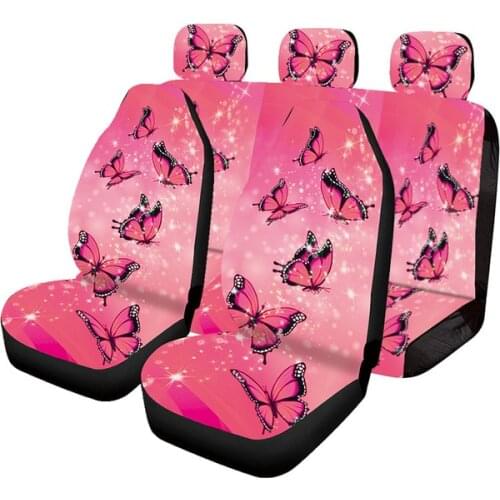 Aimaao Pink Car Seat Covers Crytal Butterfly Print 2pcs Bucket Seat Cover Trendy Decorative for Women For Volvo Xc90 Toyota
