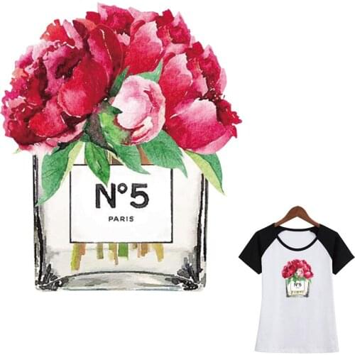 Flower Perfume Bottle Stripe Transfers Clothes Stickers Diy Accessory Fashion Heat Transfer Iron On Clothing Badges Patches