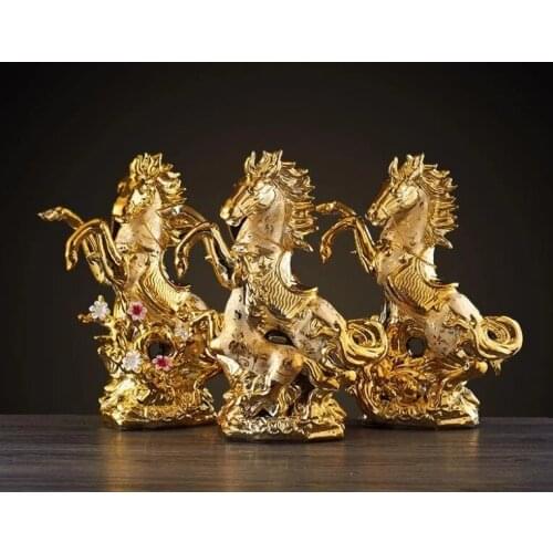 Gold Horse Home Aesthetic Room Decor Ceramic Crafts Porcelain Animal Figurines Wedding Lovers Gift Desk Accessories Garden New