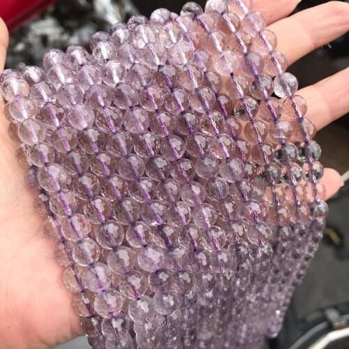 Faceted Natural Lavender Amethysts Stone Beads 8/10/12mm Round Loose Light Amethysts Beads For Jewelry Making DIY Strand 15