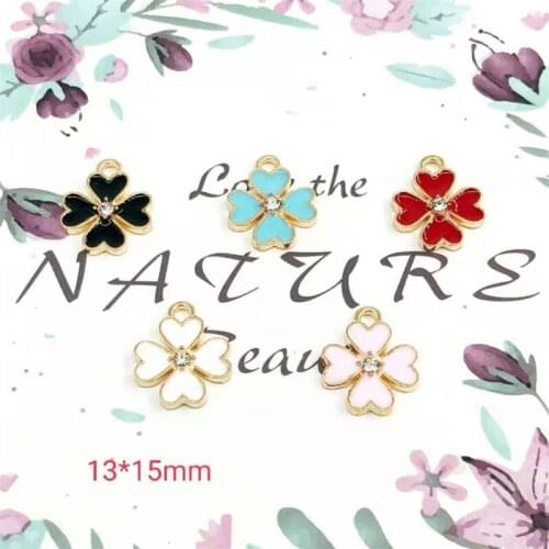 Classic Point Diamond Four-Leaf Clover Drip Oil Alloy Jewelry Accessories DIY Handmade Homem0ade Earrings Necklace Pendant Gifts