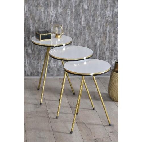 Zigon Coffee Table White Metal Foot Double Gold