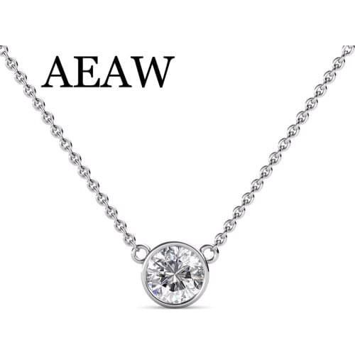 AEAW Real 10 White And Yellow Gold AMAZING 3 Carat ct G Color Lab Grown Moissanite Diamond Pendant &Necklace For Women