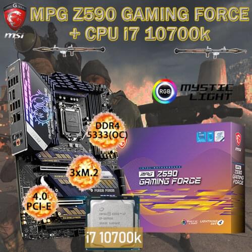 LGA1200 MSI MPG Z590 GAMING FORCE Motherboard Combo+Intel Core i7 10700K CPU Set DDR4 128GB M.2 PCI-E 4.0 Placa-mãe Desktop Z590