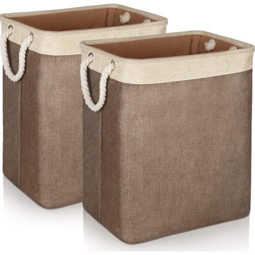 Laundry Basket with Handle Collapsible Linen Laundry Hampers Built-in Lining Detachable Brackets for Toy Clothes Organizer Brown