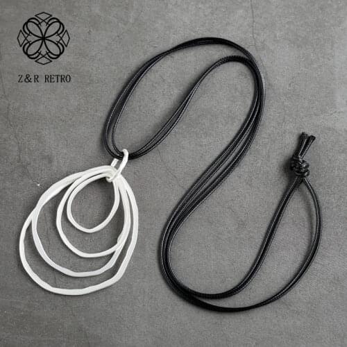 Circular Circle Necklaces & Pendants Zinc Alloy Long Chain Necklace Handmade Pendant Gifts For Women Rope Chain Necklace Fashion