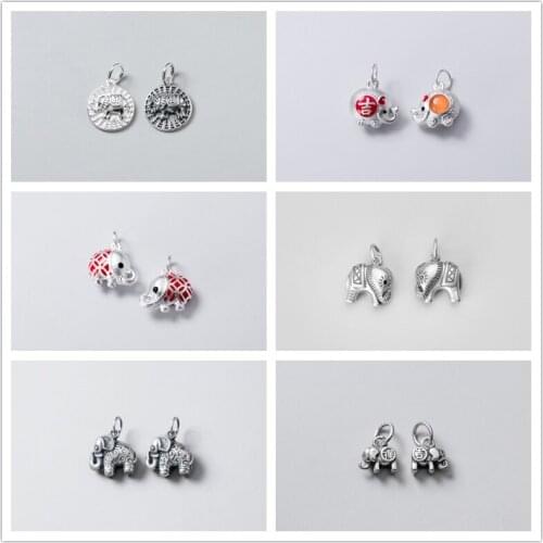 MEETSOFT 925 Sterling Silver Cute Elephant Animals Pandent Charms Special of DIY Handmade Jewelry Necklace Bracelet Accessory