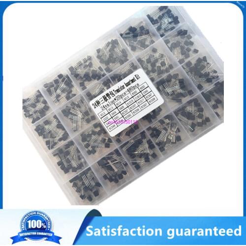 24Values TO-92 Transistor Assortment Assorted Kit Each BC327 BC337 BC517 BC547 BC548 BC549 2N2222 3906 3904 5401 5551 C945 1015