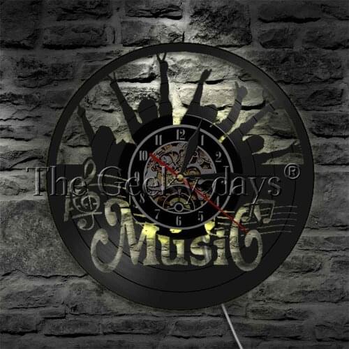 Music Time LED Wall Sign Light Rock N Roll Wall Clock Nightlight Vinyl Clock LED Bakclight Gift For Rock Music Lover