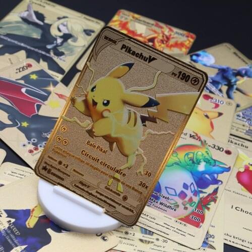 Pokemon Flash Gold Cards Metal Charizard GX VMAX V EX Metal Rare Card Eevee Mewtwo Pikachu Game Battle Collection Trading Card