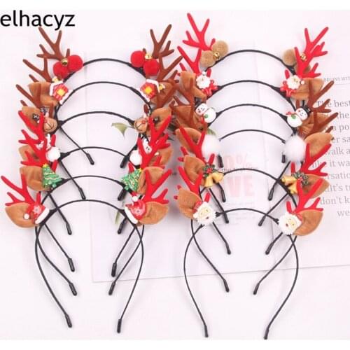 10pcs/lot Children Cute Christmas Antlers Tree Santa Claus Hairband Girls Sweet Headband Party Hair Hoop Women Hair Accessories
