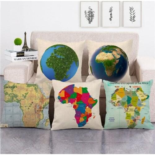 One Side Print Cushion Cover Linen Pillow Cover for Home Sofa Seat Throw Cute Vintage Decoration 45X45cm The Earth Map
