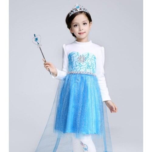 Autumn Long sleeve princess skirt Halloween costume for girls High quality Girls Anime Cosplay Snow and ice colors Elsa dress