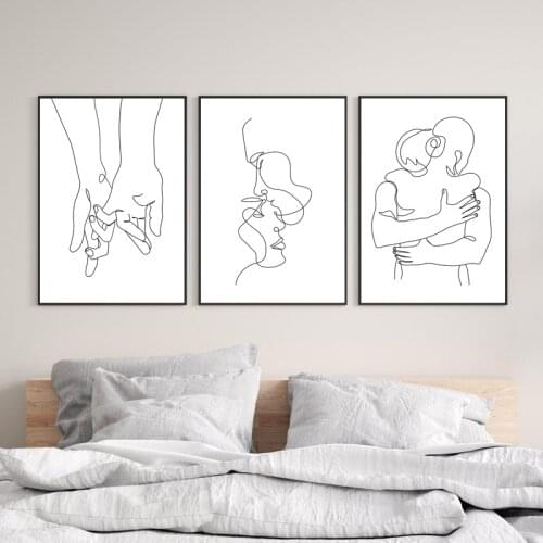 Couple Love Abstract One Line Drawing Art Posters and Prints Modern Minimalist Wall Art Pictures Canvas Painting Bedroom Decor