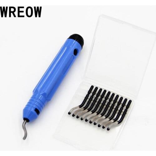 Plastic Burr Handle NB1100 Manual Hand Deburring Tool Tackle 10pcs Blades Repair Part Circular Hole Straight Edge Machining
