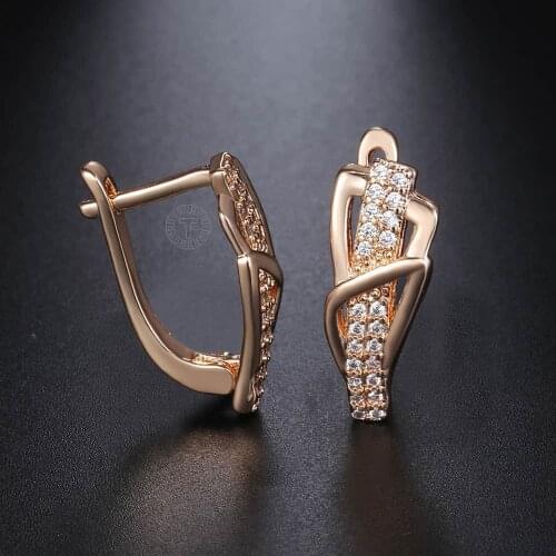 Davieslee Womens Earrings 585 Rose Gold Filled Geometric Shaped Paved Cubic Zirconia Earrings For Women Jewelry Gifts LGE156A