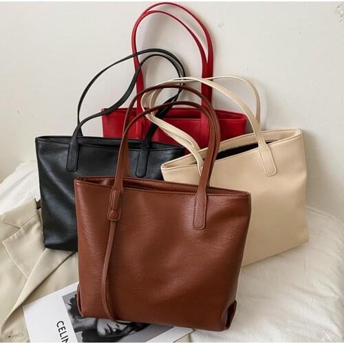 Women Simple PU Leather Shoulder Tote Bags Portable Large Capacity Shopping Pouch Casual Female Solid Color Travel Handbag