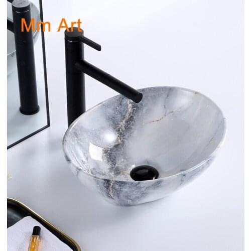 Unique modern dining room oval table top art basin bowl bathroom sink marble ceramic hand wash basin Bathroom sink