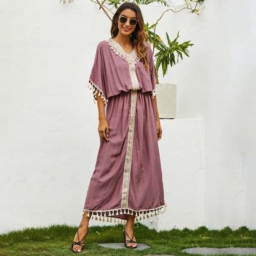 Ethnic Embroidered Abaya Dress For Women Rayon cotton Summer V Neck Batwing Sleeve Loose Plus Size Casual Arabic Clothes Jelaba