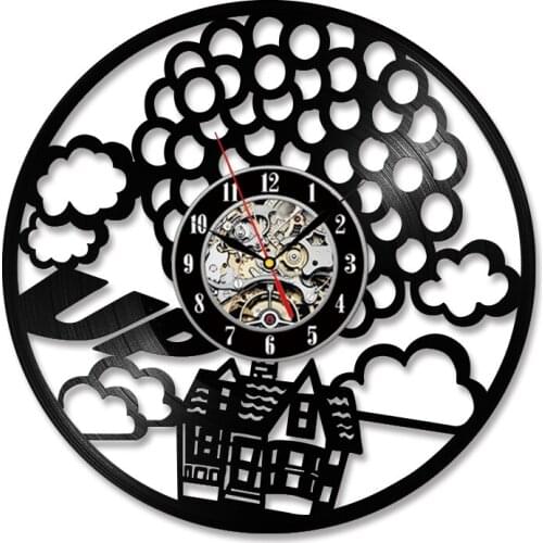 Famous Film UP Balloon house Vinyl Wall Clock Romantic Fire Balloon High Altitude Entertainment Wall Watch Chic Living Room Deco