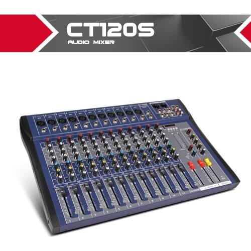 Xtuga CT120S-USB 12 Channels Mic Line Audio Mixer Mixing Console USB XLR Input 3-band EQ 48V Phantom Power with Power Adapter