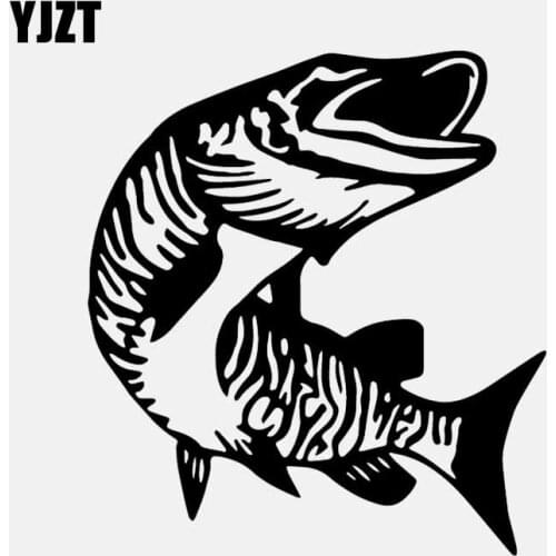 YJZT 14.4CM*15.8CM Muskie Fish Car Sticker Fishing Car Window Vinyl Decal Black/Silver C24-0902