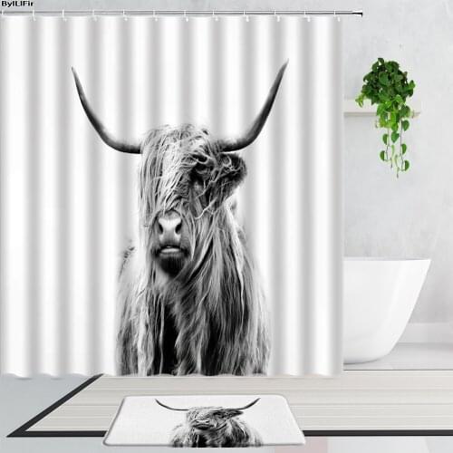 Highland Cattle Yak Shower Curtains Grassland Wildlife Home Decor Bathroom Curtain Set Non-slip Bath Mats Carpet Bathtub Screen
