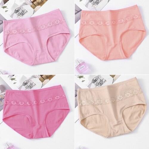 40-80 KG Women Comfort Breathable Solid Cotton Lace Mid-Rise Female Briefs Plus Size Lingerie Women Underwear