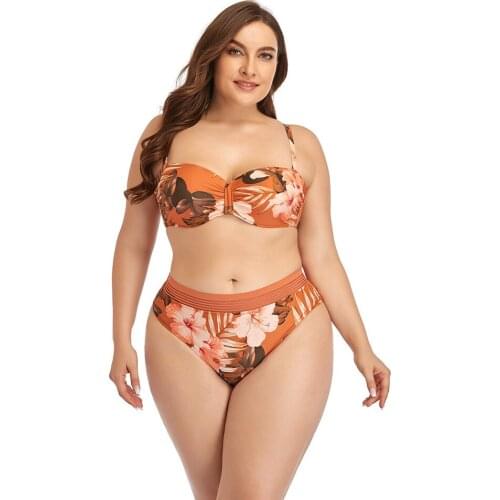 2021 Plus Size Swimsuit Strap Retro Bikini Floral Print Split High Waist Swimsuit Bathing Suits 2 Pieces Bikini