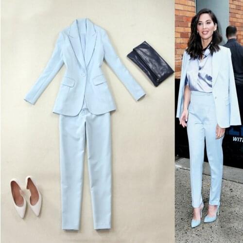 Sky Blue blazer women suit jackets two piece skirt suit two piece