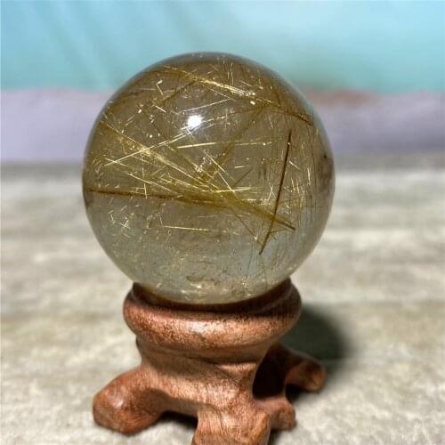 Golden Rutiated Quartz Natural Stone And Crystal Ball Gems Wicca Reiki Sphere Meditation Wichcraft Ornaments For Home Decoration