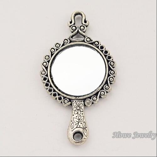 2 pcs Vintage zinc alloy Antique Silver charm Mirror pendant DIY fit Bracelet Necklace metal jewelry accessories Making