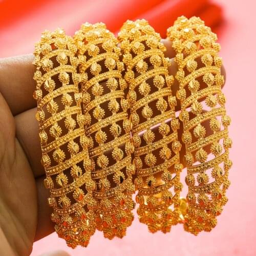 4Pcs Braclet Luxury Gold Color Jewelry Bangles indian Ethiopian African for Women Dubai Bracelet Party wedding Gifts Adjustable