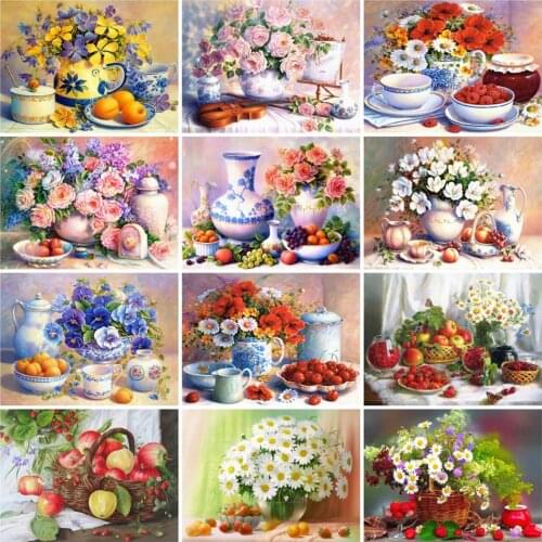 AZQSD Diamond Painting Full Square Fruit Diamond Embroidery Flower 5d Diy Needlework Home Decor Gift Cross Stitch Rhinestones