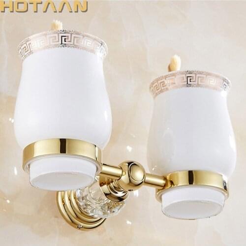 Free shipping Fashion Toothbrush Holder,Wall Mounted Double Tumbler Cup, Bathroom Tumbler Holder Bathroom Accessories YT-12808-G