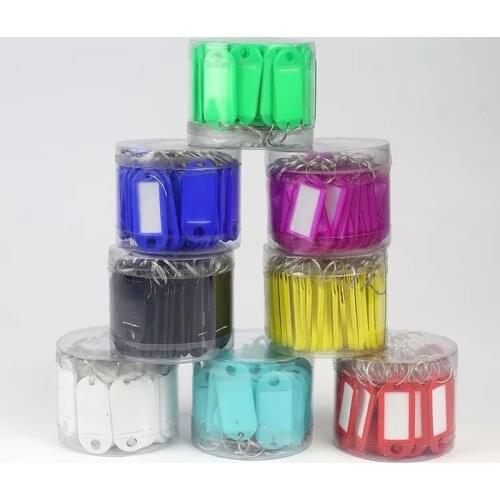 50pcs Random Color Key Fobs Luggage ID Tags Plastic Keychain Labels Key Rings with Name Cards Multi-function Key Chain Keyring