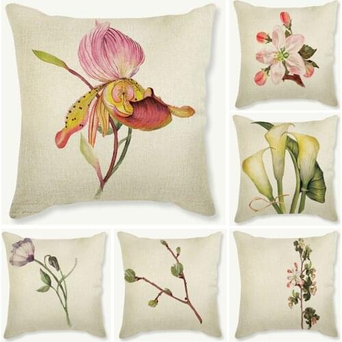 Cushion Cover Painting Flower Printing Linen Throw Pillows Cover Car Sofa Cushion Case Home Decorative Pillowcase decorativos
