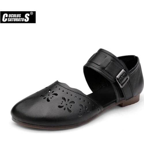 Cuculus Women Shoes Summer Beach Sandals Shoes Woman Fretwork Plus Size High Quality genuine Leather Sandals Ladies Casual Flats