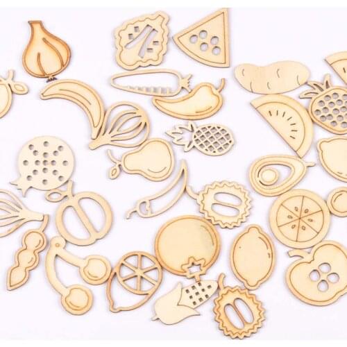 10-40mm Multi Mixed Fruits Pattern Wood Crafts Supplies For Scrapbooking Kids DIY Handmade Wooden Embellishments Home Decor