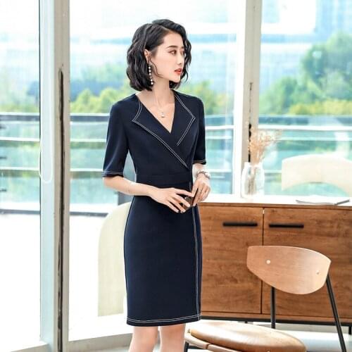 IZICFLY Summer New Style korean Elegant Office casual Dresses vestidos verano formal Business blue dress Work Wear plus size 4XL