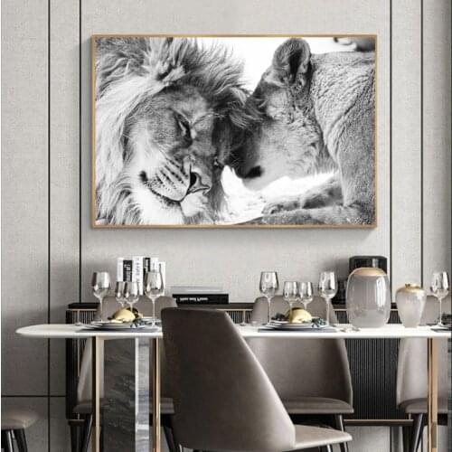 Lion Couples Canvas Painting Black White Decorative Pictures For Living Room Kid'Room Modern Art Home Decor Cudros No Frame